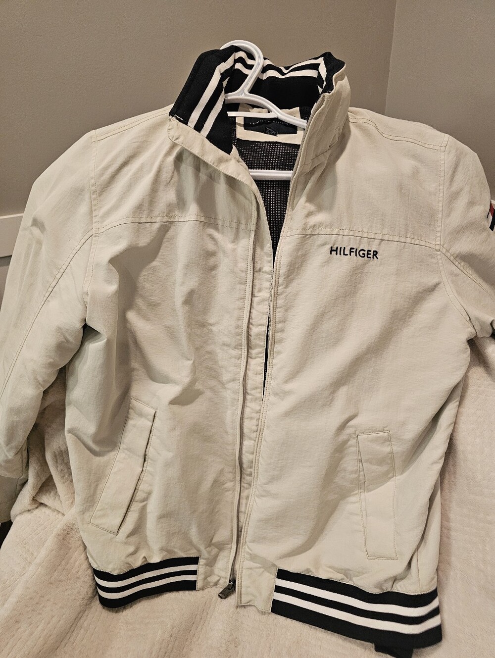 Tommy Hilfiger Cream Bomber Jacket with Navy Trim